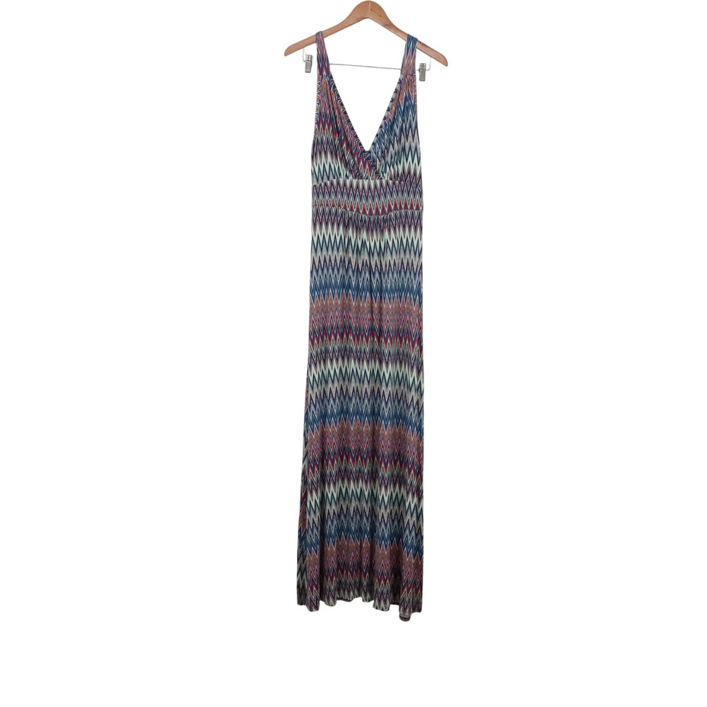 Loveappella Dress Womens L Blue Chevron Zigzag Sleeveless Excellent